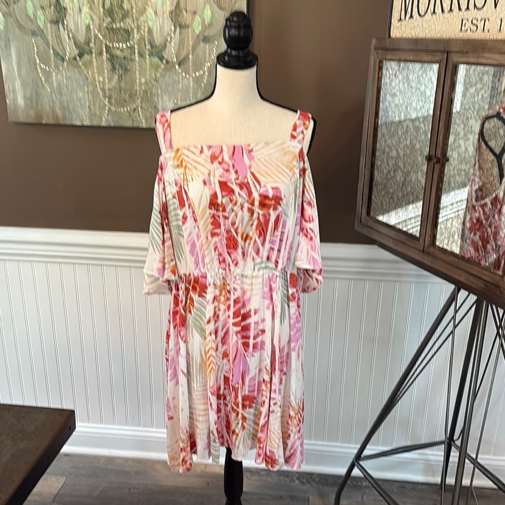City Chic Pink and Orange Cold Shoulder Knee length Sundress